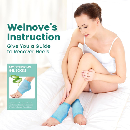 Welnove Moisturizing Heel Socks - 2 Pairs Aloe Vera Extract Infused Gel Lining for Dry Feet - Cracked Heel Repair Treatment - Cotton Socks for Women Men Foot Care (Blue, Regular)