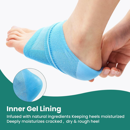 Welnove Moisturizing Heel Socks - 2 Pairs Aloe Vera Extract Infused Gel Lining for Dry Feet - Cracked Heel Repair Treatment - Cotton Socks for Women Men Foot Care (Blue, Regular)