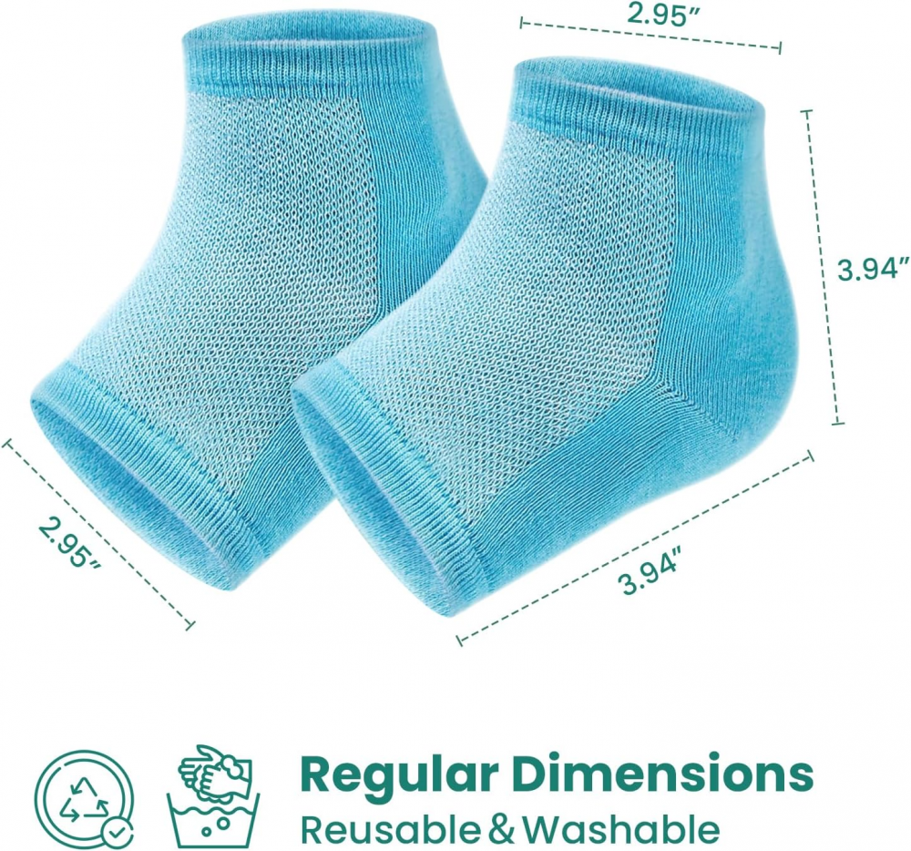 Welnove Moisturizing Heel Socks - 2 Pairs Aloe Vera Extract Infused Gel Lining for Dry Feet - Cracked Heel Repair Treatment - Cotton Socks for Women Men Foot Care (Blue, Regular)