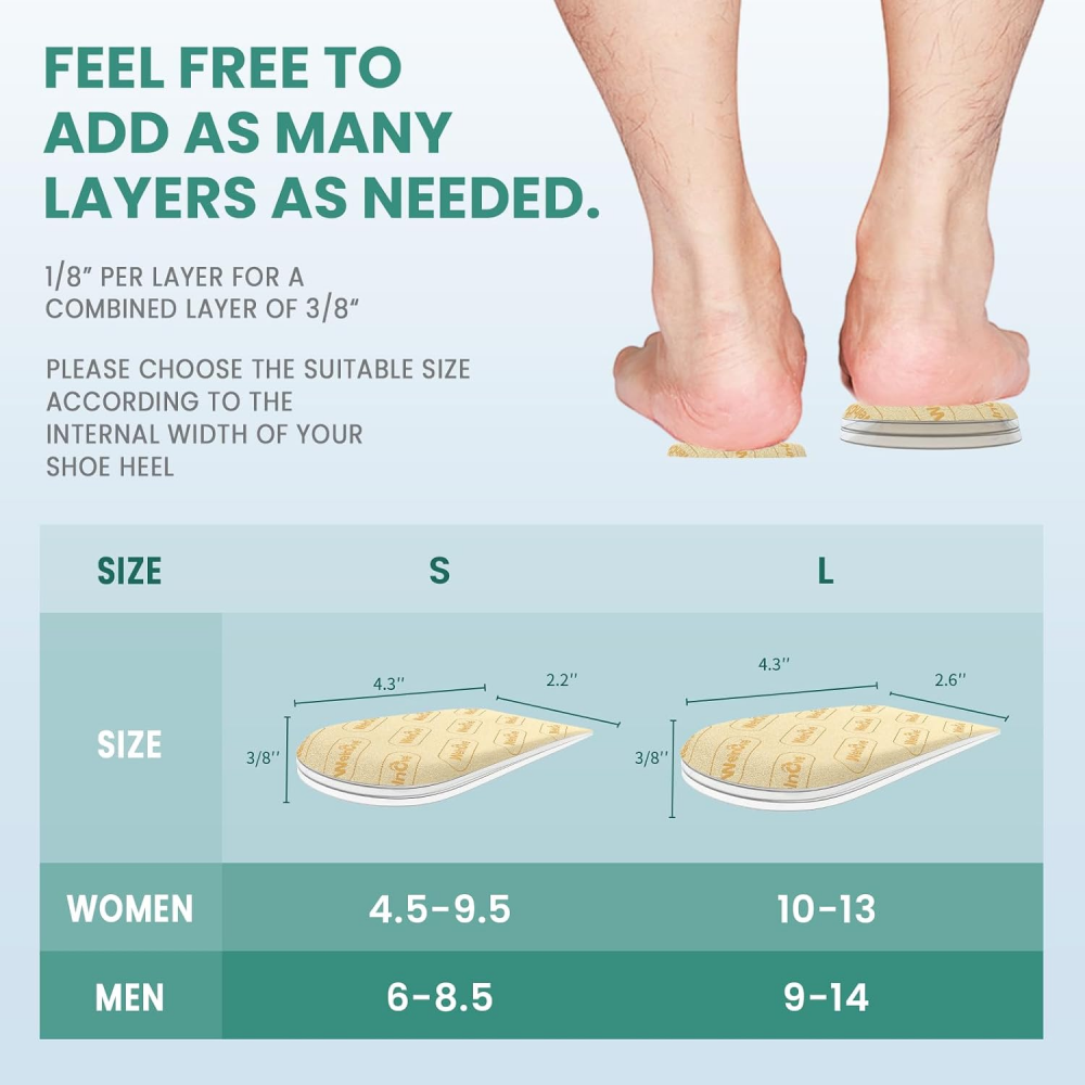 Heel Lift Inserts for Women Shoes - Welnove Adjustable Orthopedic Shoe Lifts for Uneven Legs - Gel Heel Inserts for Leg Length Discrepancy Heel Pain Heel Spur - Heel Wedge Pads (Size S, 4 Layers)