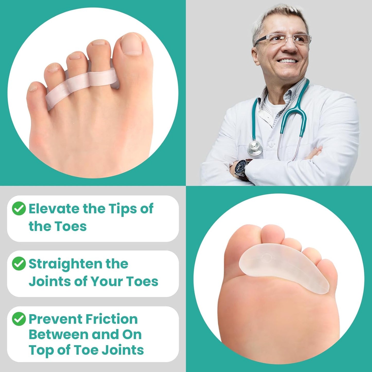 Welnove Hammer Toe Crests Straightener, 4 Pcs, 3 Loop